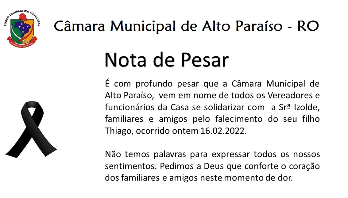 Câmara Municipal se solidariza com a servidora Izolde pelo falecimento do filho